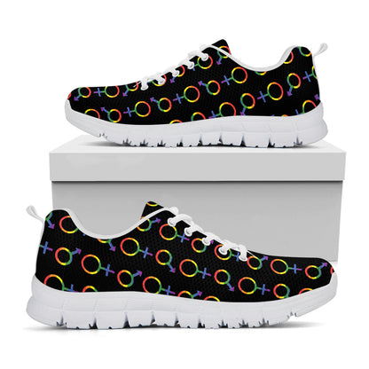Gay Pride Gender Symbol Pattern Print White Sneakers