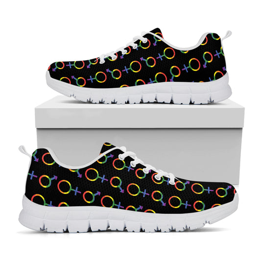 Gay Pride Gender Symbol Pattern Print White Sneakers