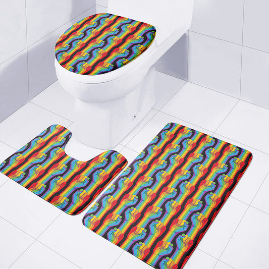 Gay Pride Hand Sign Pattern Print 3 Piece Bath Mat Set