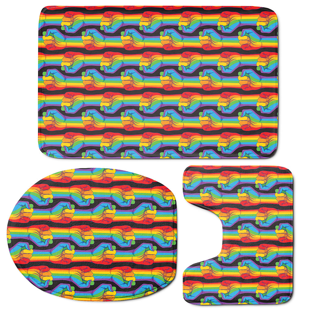 Gay Pride Hand Sign Pattern Print 3 Piece Bath Mat Set