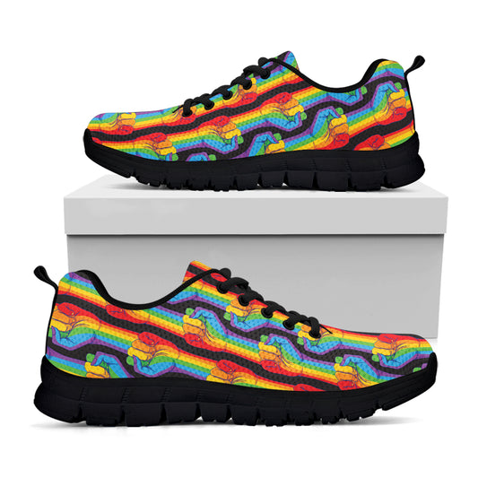 Gay Pride Hand Sign Pattern Print Black Sneakers