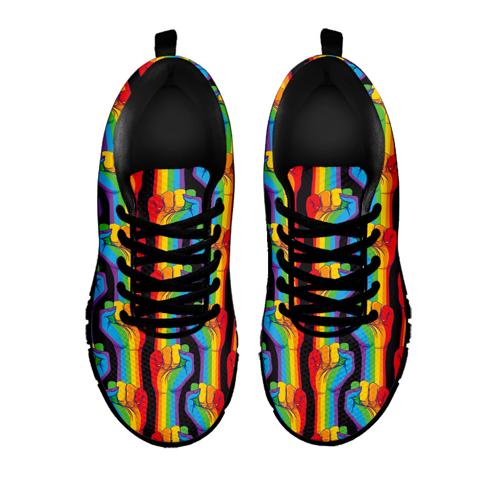 Gay Pride Hand Sign Pattern Print Black Sneakers