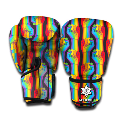 Gay Pride Hand Sign Pattern Print Boxing Gloves