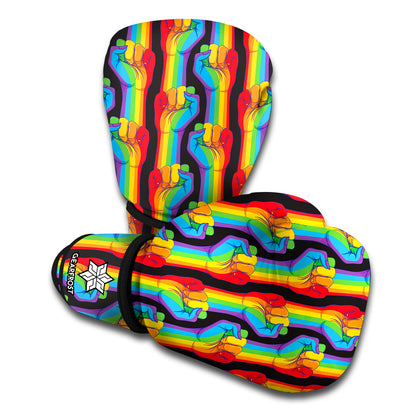 Gay Pride Hand Sign Pattern Print Boxing Gloves
