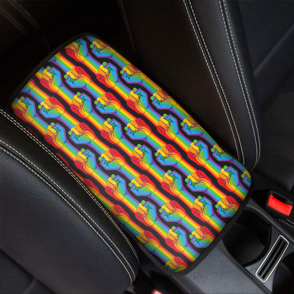 Gay Pride Hand Sign Pattern Print Car Center Console Cover