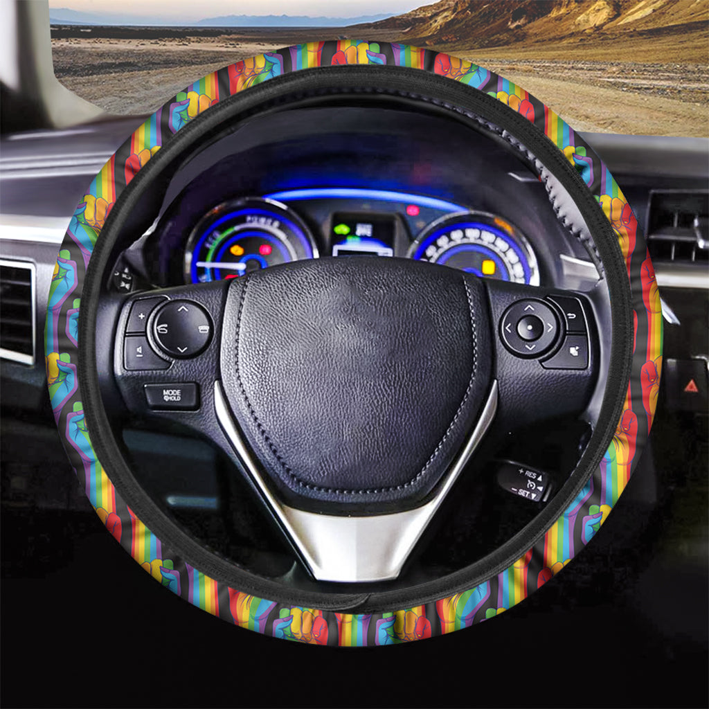 Gay Pride Hand Sign Pattern Print Car Steering Wheel Cover