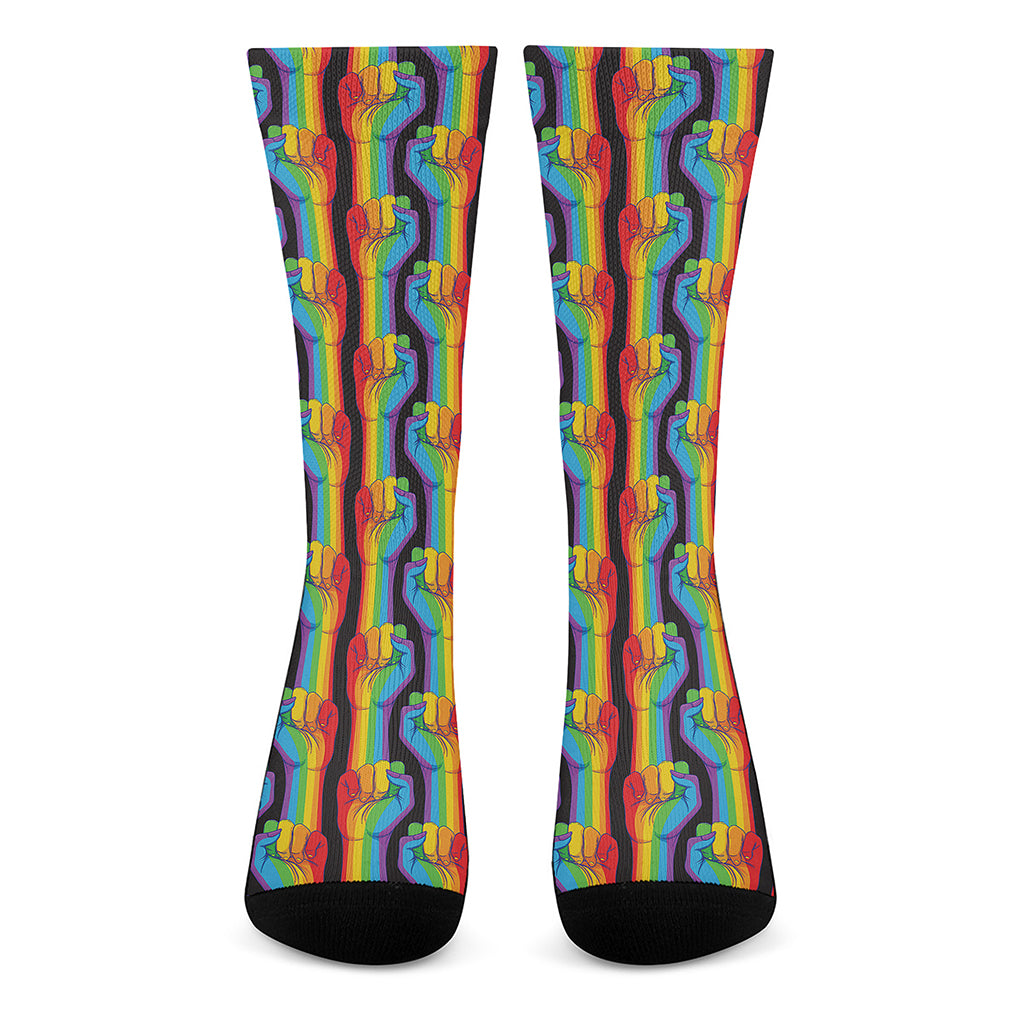Gay Pride Hand Sign Pattern Print Crew Socks