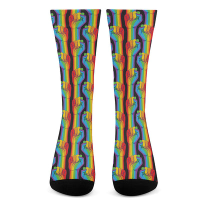 Gay Pride Hand Sign Pattern Print Crew Socks