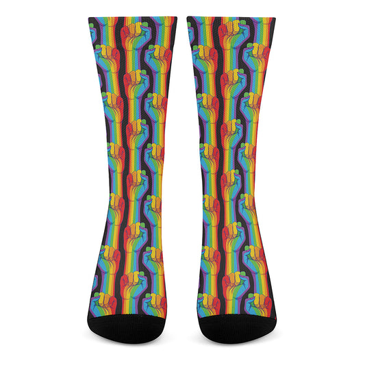 Gay Pride Hand Sign Pattern Print Crew Socks