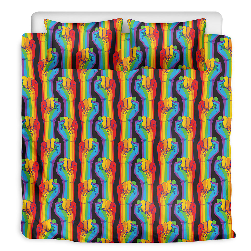 Gay Pride Hand Sign Pattern Print Duvet Cover Bedding Set