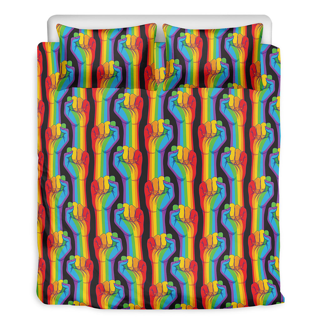 Gay Pride Hand Sign Pattern Print Duvet Cover Bedding Set