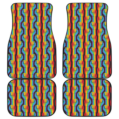 Gay Pride Hand Sign Pattern Print Front and Back Car Floor Mats