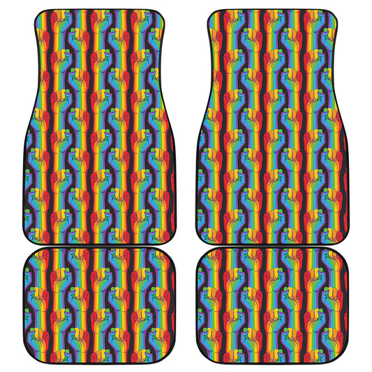 Gay Pride Hand Sign Pattern Print Front and Back Car Floor Mats