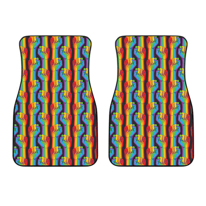 Gay Pride Hand Sign Pattern Print Front Car Floor Mats