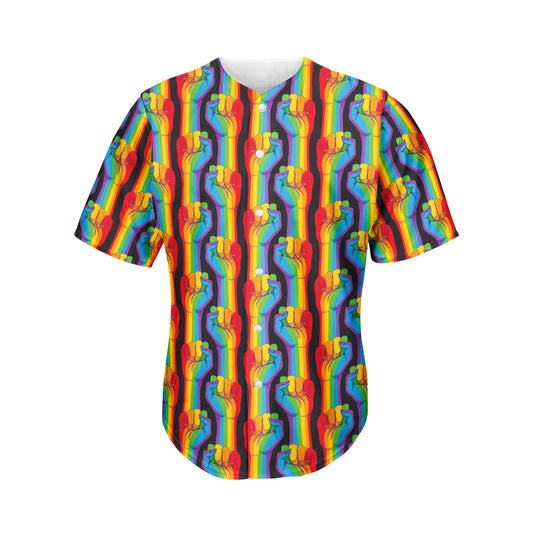 Gay Pride Hand Sign Pattern Print Men's Baseball Jersey