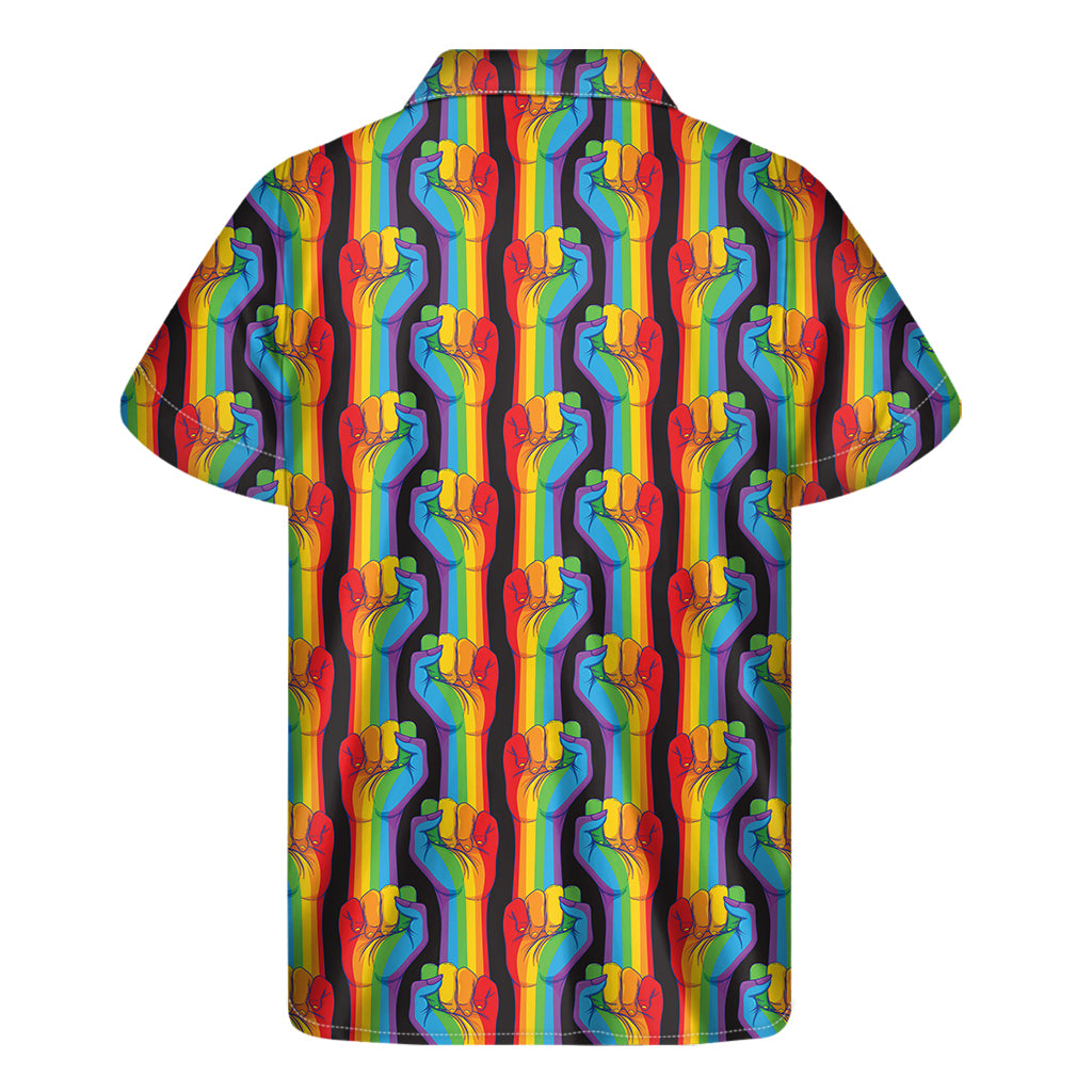Gay Pride Hand Sign Pattern Print Men's Short Sleeve Shirt