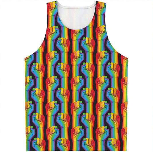 Gay Pride Hand Sign Pattern Print Men's Tank Top