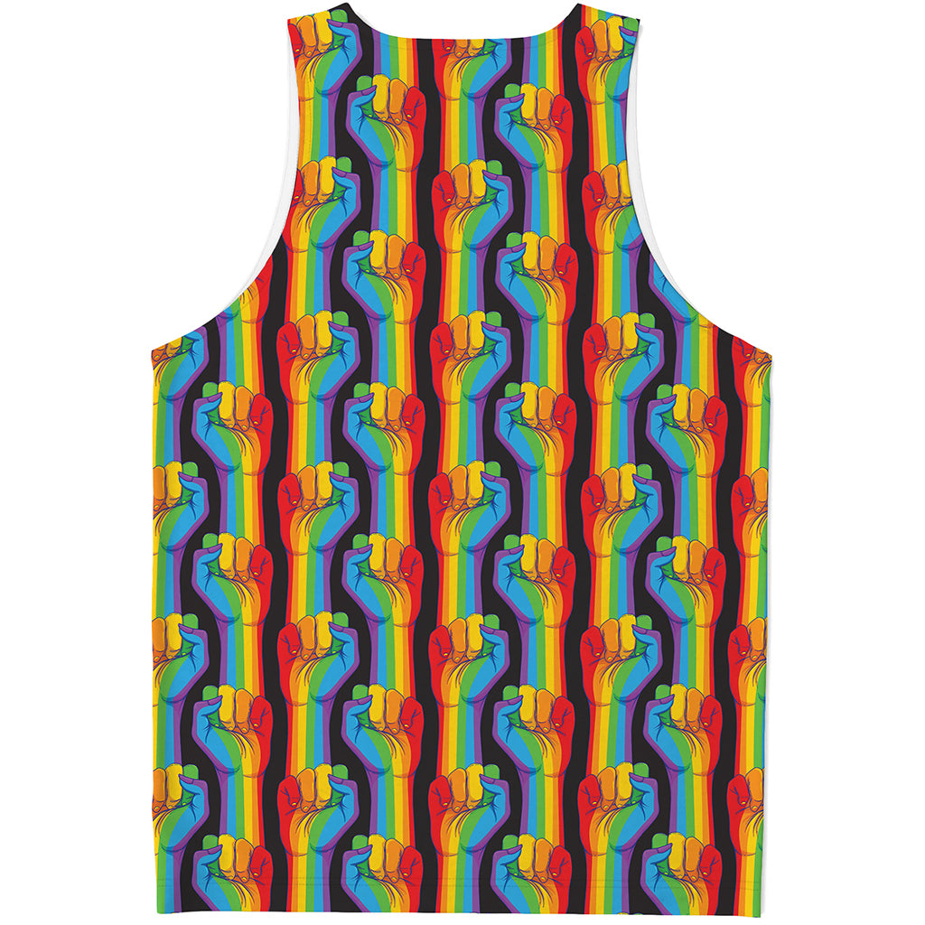Gay Pride Hand Sign Pattern Print Men's Tank Top