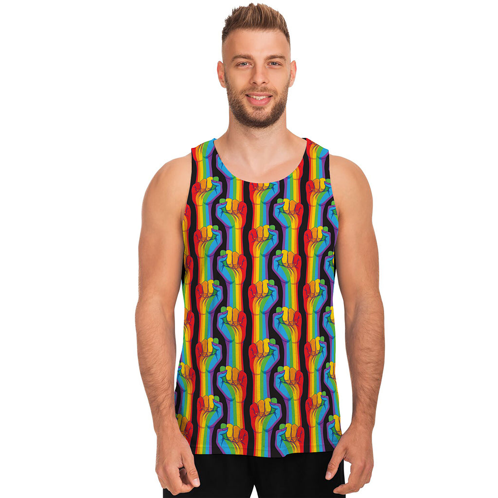 Gay Pride Hand Sign Pattern Print Men's Tank Top