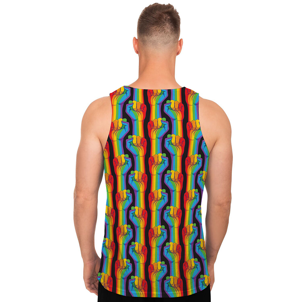 Gay Pride Hand Sign Pattern Print Men's Tank Top
