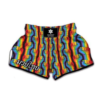 Gay Pride Hand Sign Pattern Print Muay Thai Boxing Shorts