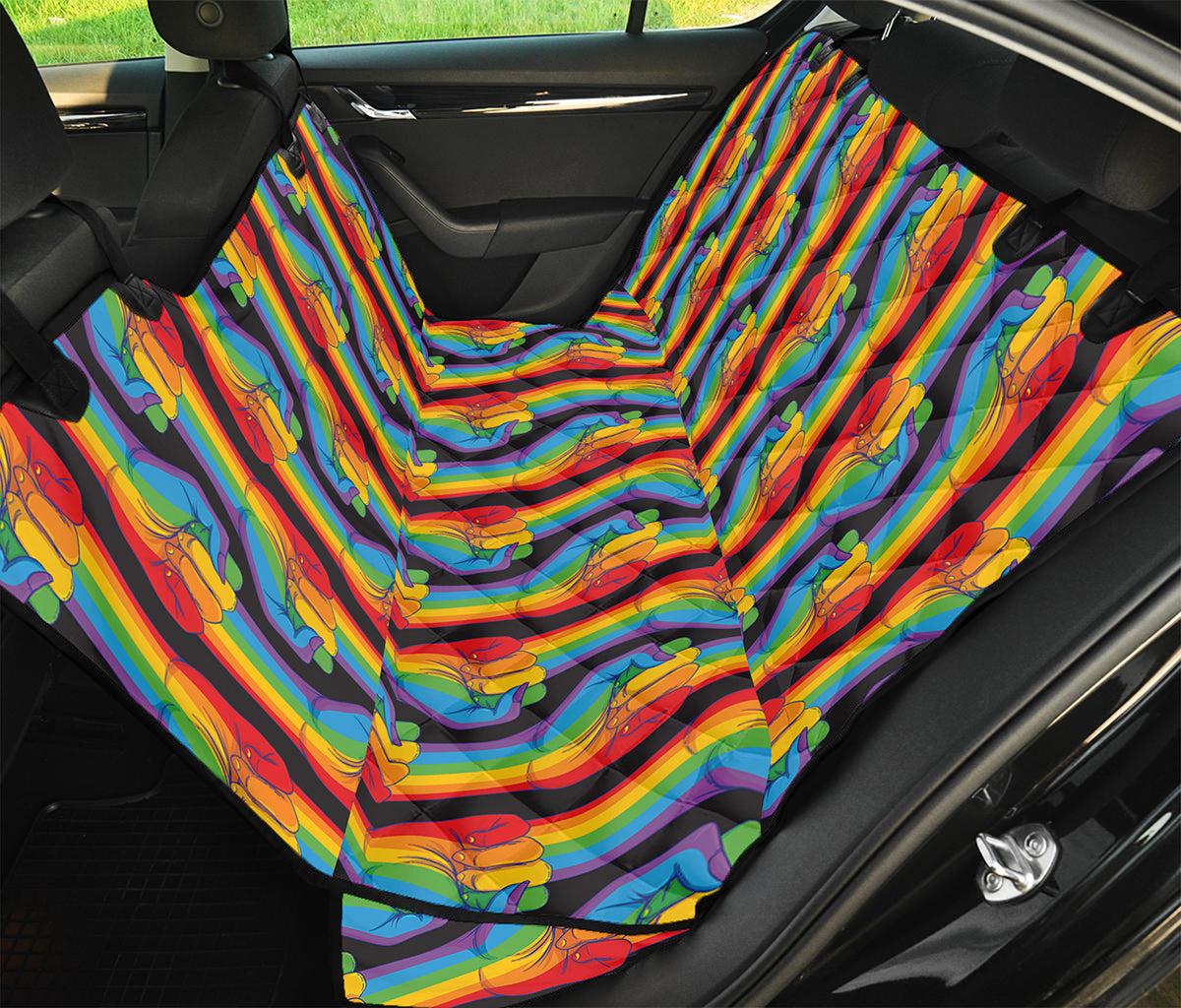 Gay Pride Hand Sign Pattern Print Pet Car Back Seat Cover