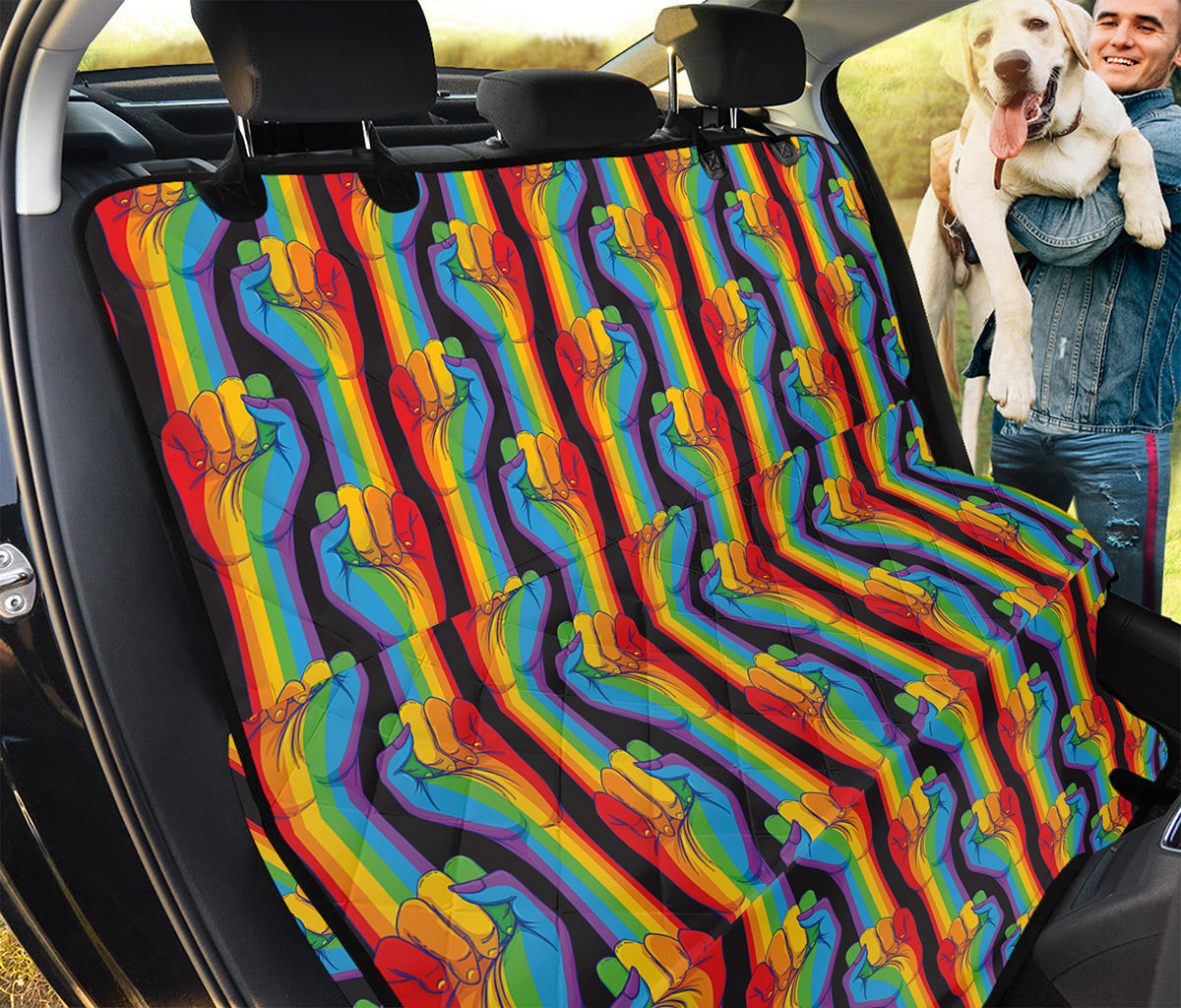 Gay Pride Hand Sign Pattern Print Pet Car Back Seat Cover
