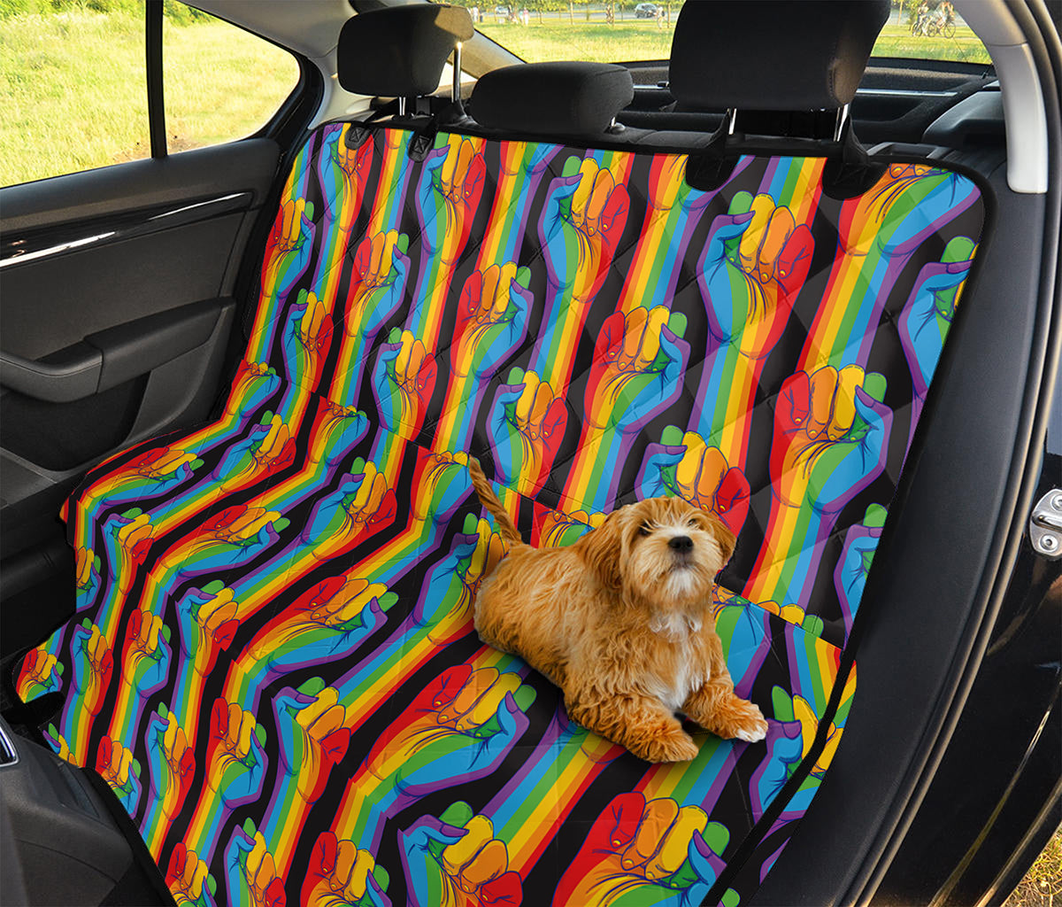 Gay Pride Hand Sign Pattern Print Pet Car Back Seat Cover