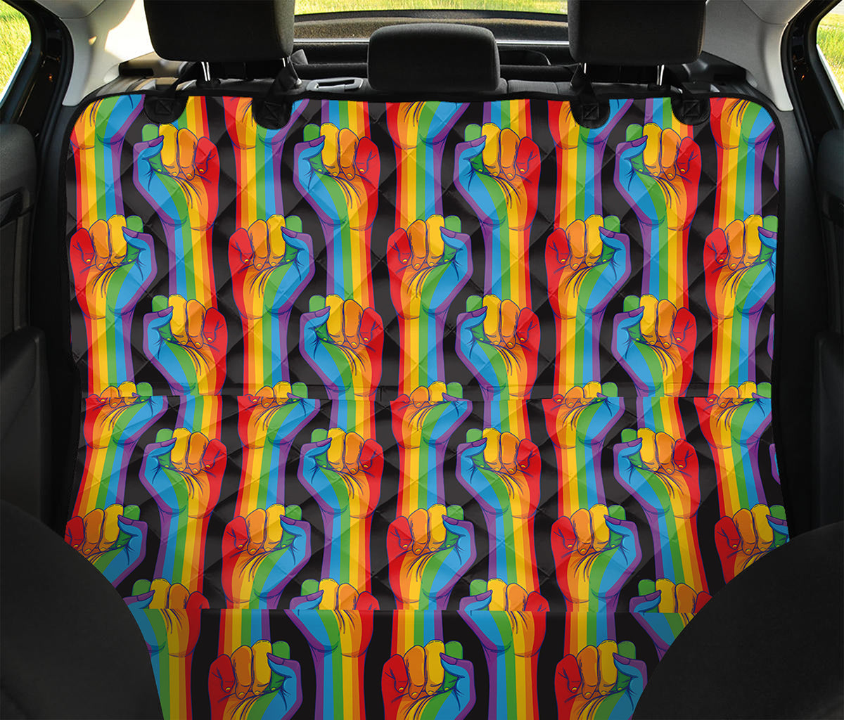 Gay Pride Hand Sign Pattern Print Pet Car Back Seat Cover