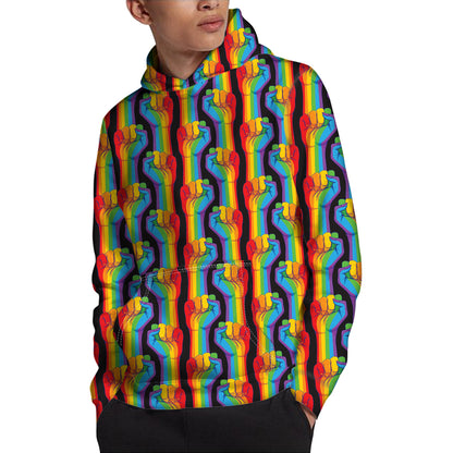 Gay Pride Hand Sign Pattern Print Pullover Hoodie
