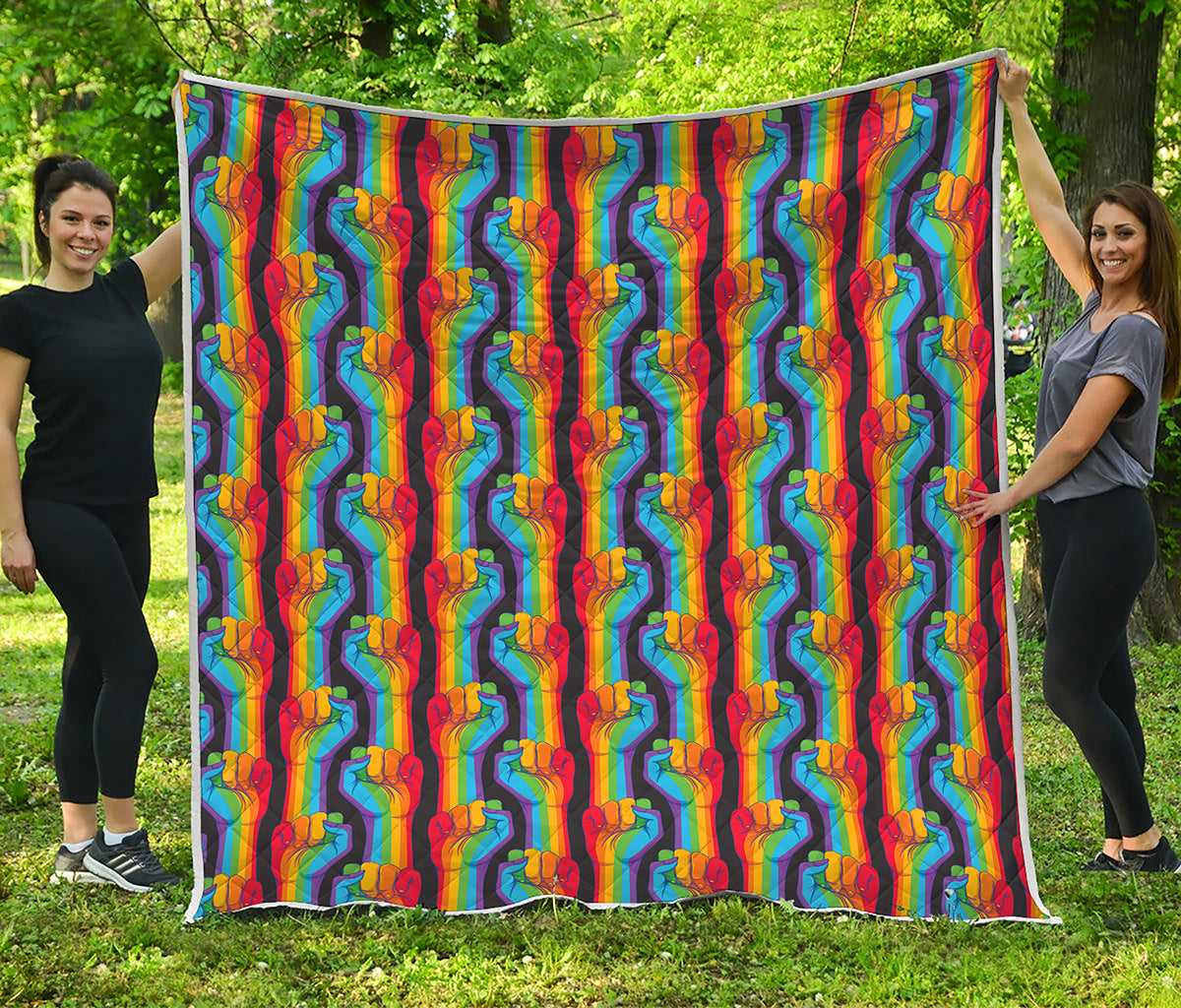 Gay Pride Hand Sign Pattern Print Quilt