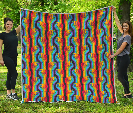 Gay Pride Hand Sign Pattern Print Quilt