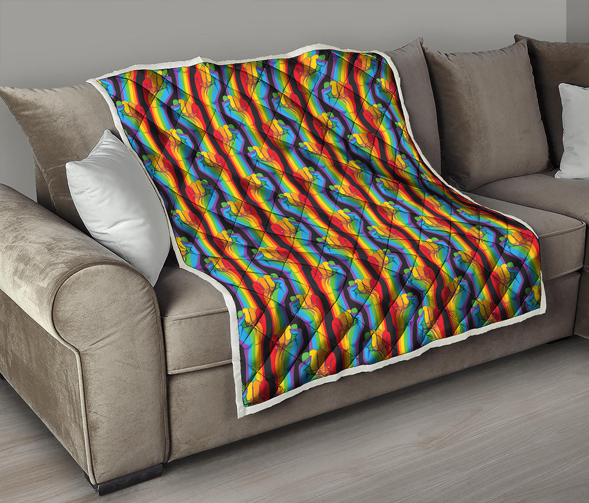 Gay Pride Hand Sign Pattern Print Quilt