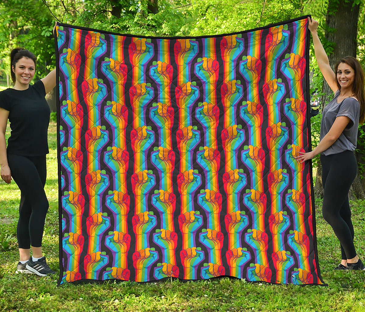 Gay Pride Hand Sign Pattern Print Quilt