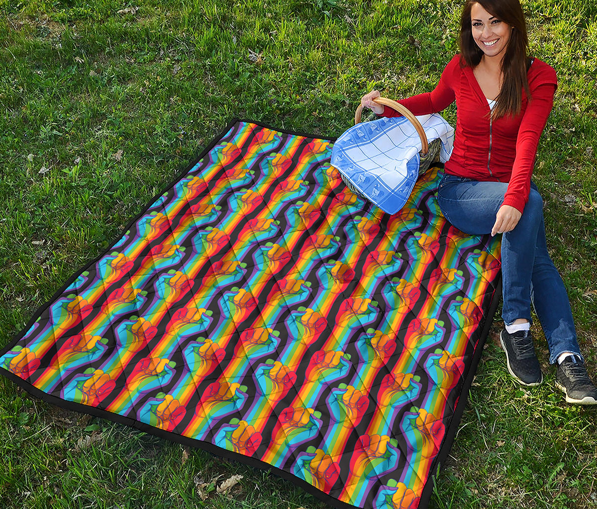 Gay Pride Hand Sign Pattern Print Quilt