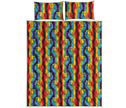 Gay Pride Hand Sign Pattern Print Quilt Bed Set