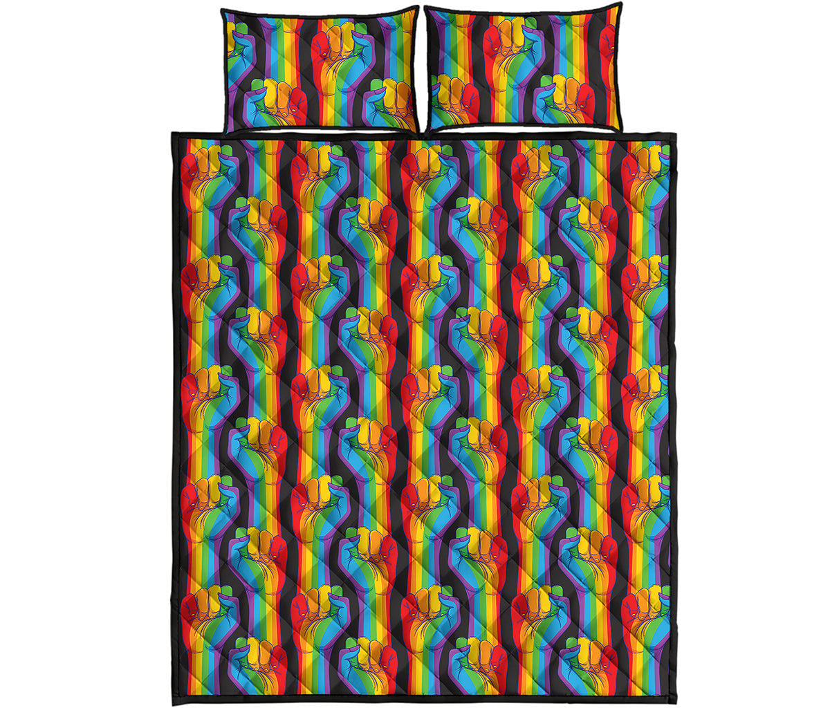 Gay Pride Hand Sign Pattern Print Quilt Bed Set