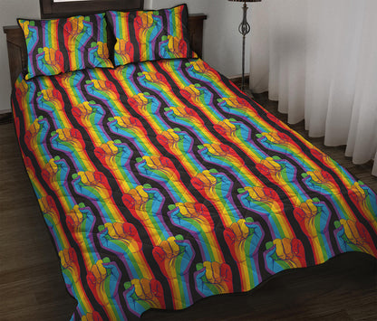 Gay Pride Hand Sign Pattern Print Quilt Bed Set