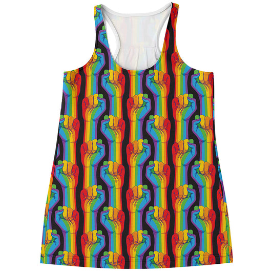 Gay Pride Hand Sign Pattern Print Women's Racerback Tank Top