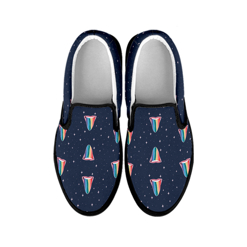 Gay Pride Tongue Pattern Print Black Slip On Shoes
