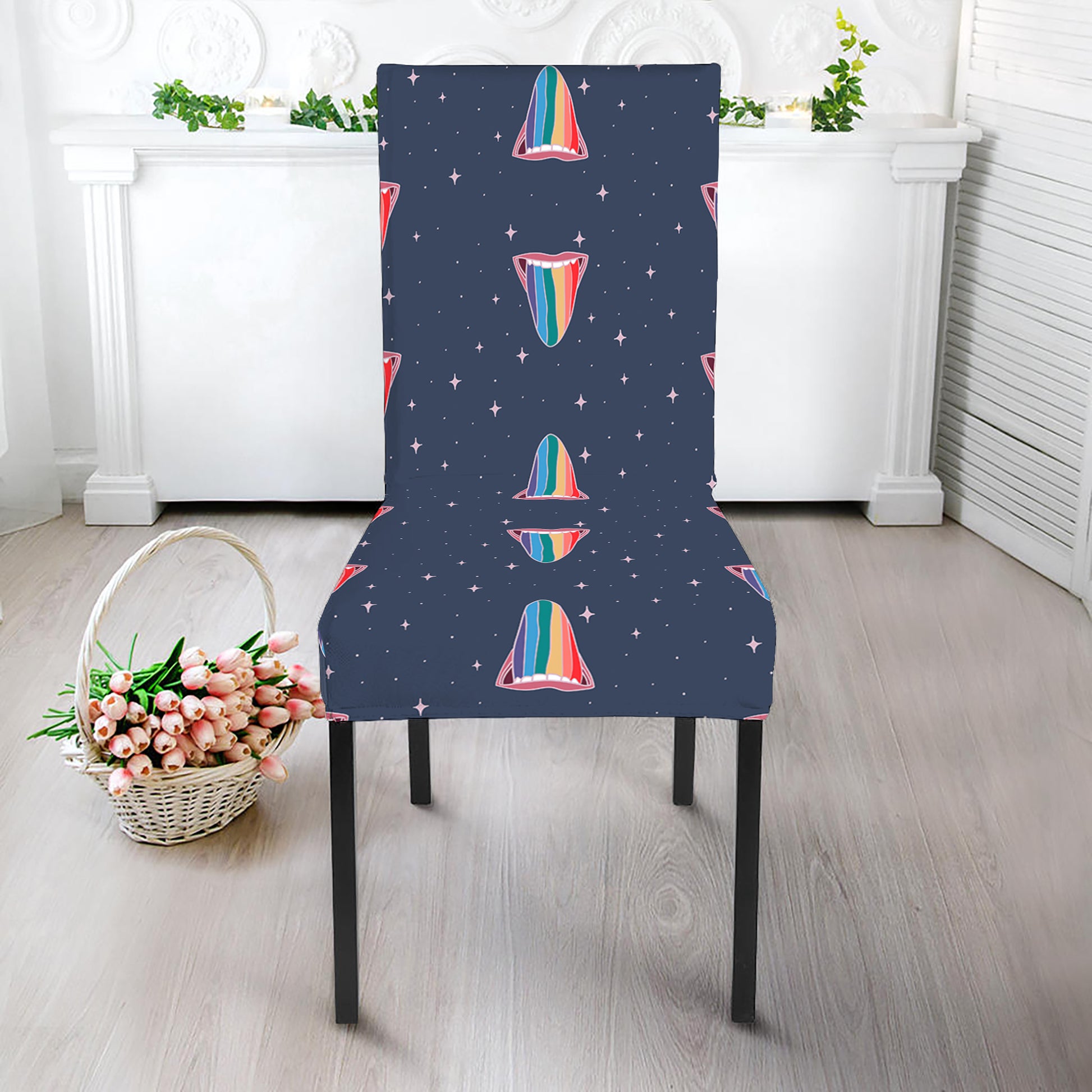Gay Pride Tongue Pattern Print Dining Chair Slipcover