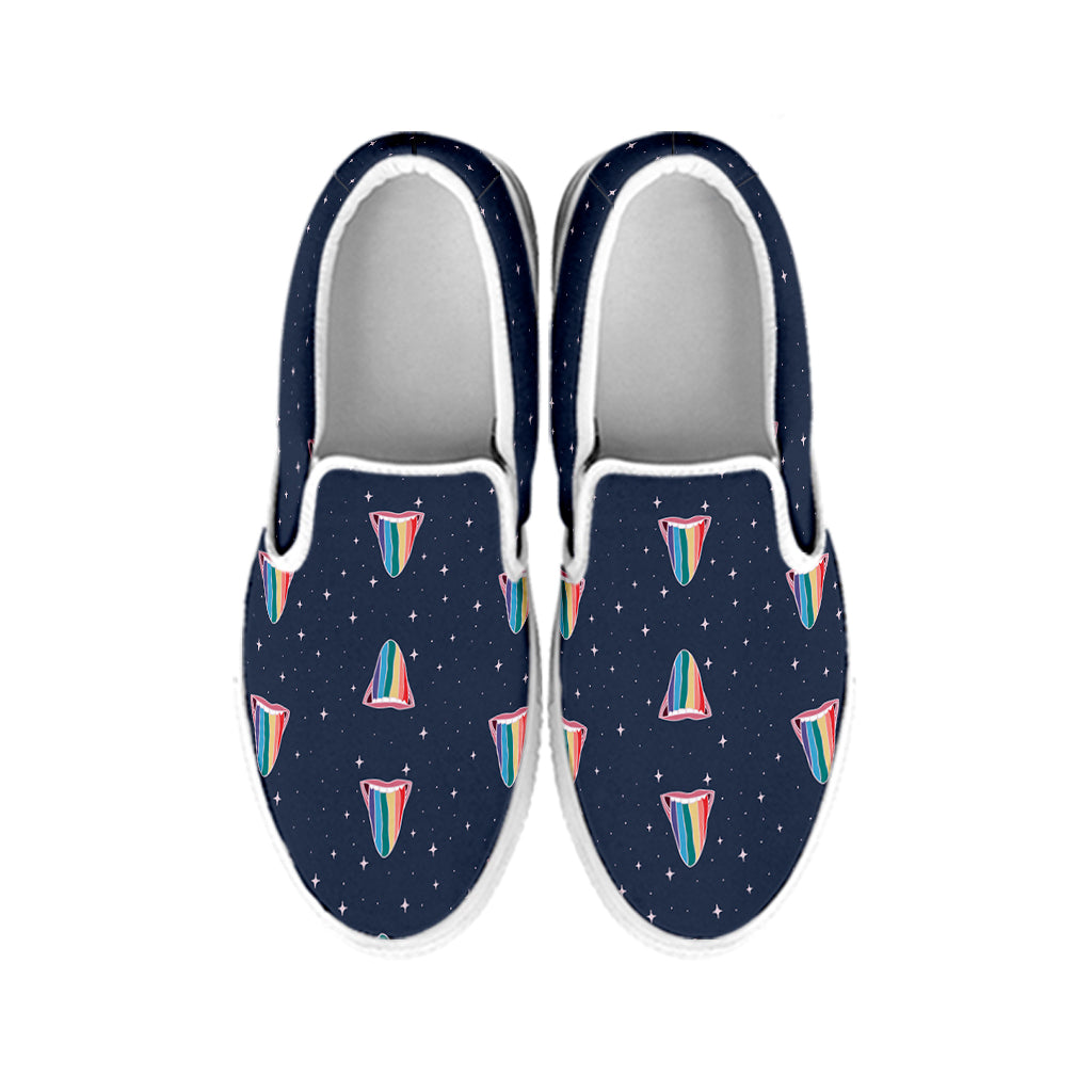 Gay Pride Tongue Pattern Print White Slip On Shoes