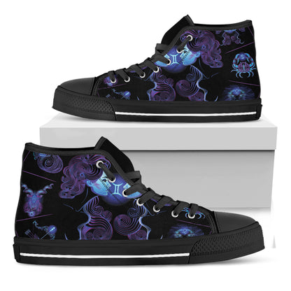 Gemini And Astrological Signs Print Black High Top Shoes