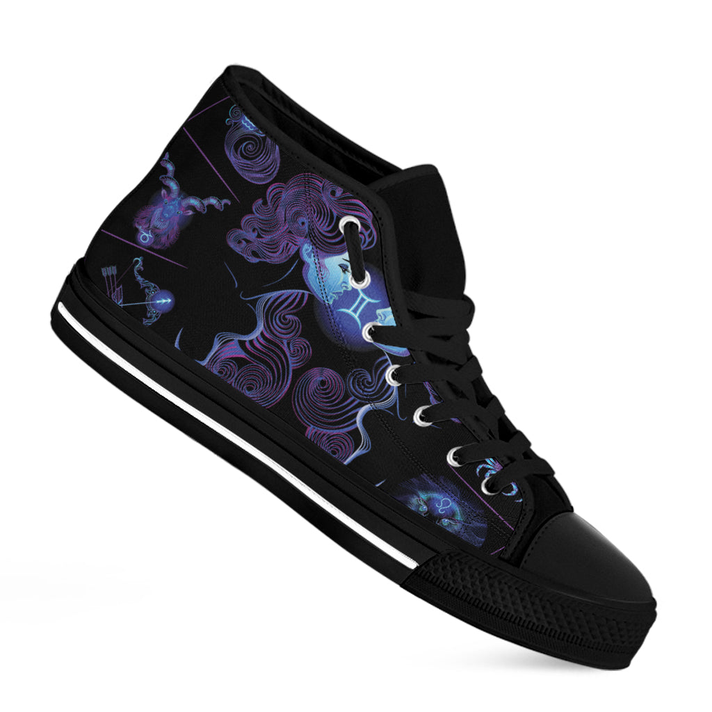 Gemini And Astrological Signs Print Black High Top Shoes