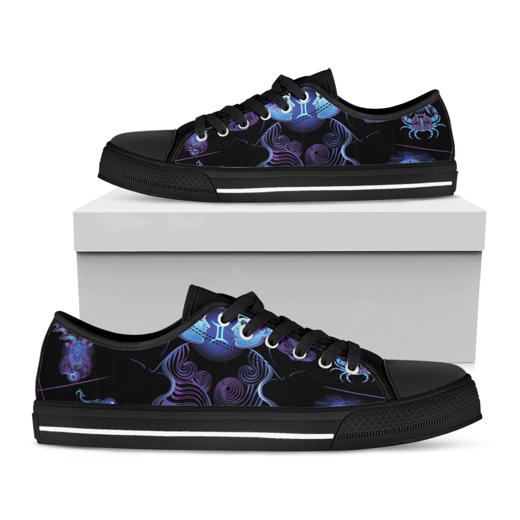 Gemini And Astrological Signs Print Black Low Top Shoes 