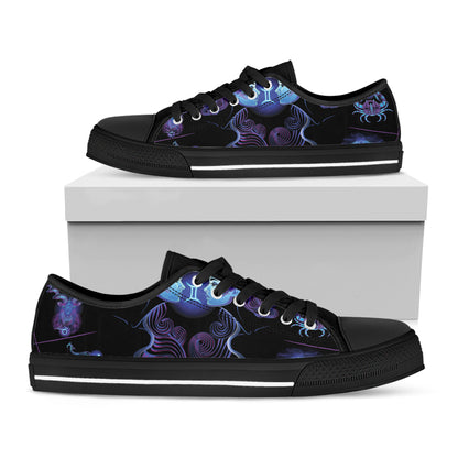 Gemini And Astrological Signs Print Black Low Top Shoes 