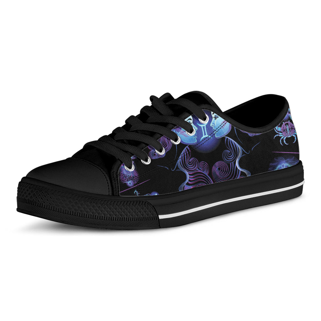 Gemini And Astrological Signs Print Black Low Top Shoes 