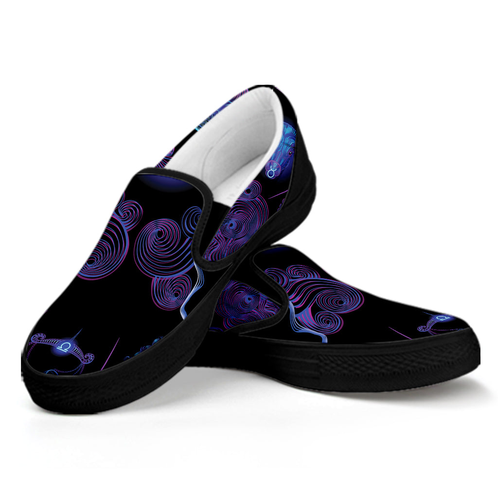 Gemini And Astrological Signs Print Black Slip On Shoes