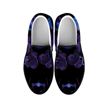 Gemini And Astrological Signs Print Black Slip On Shoes