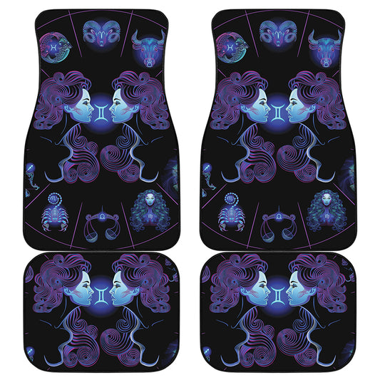 Gemini And Astrological Signs Print Front and Back Car Floor Mats